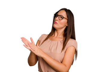 Young caucasian cute woman isolated feeling energetic and comfortable, rubbing hands confident.