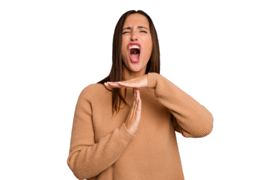 Young caucasian cute woman isolated showing a timeout gesture.