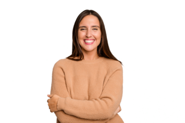 Young caucasian cute woman isolated who feels confident, crossing arms with determination.