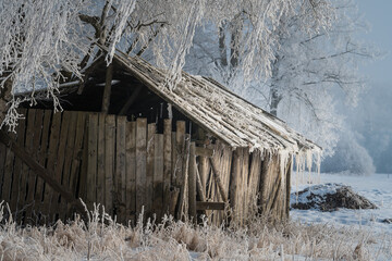 old barn in winter