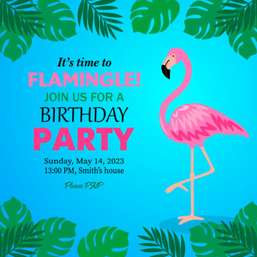 Cute flamingo birthday party invite