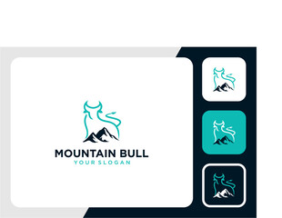 bull logo design with mountain and power