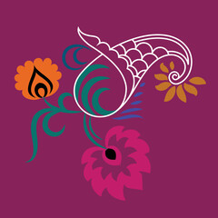 Kalamkari textile painting art from India with ornamental Mango designs	