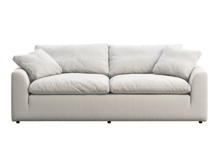 Modern three-seat white fabric upholstery sofa. 3d render.