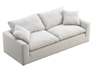 Modern three-seat white fabric upholstery sofa. 3d render.