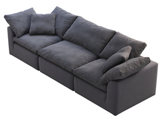 Modern modular dark blue fabric upholstery sofa. 3d render.