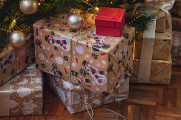 Wrapped presents under the Christmas tree