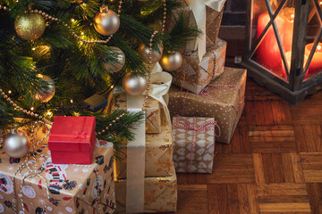 Wrapped presents under the Christmas tree