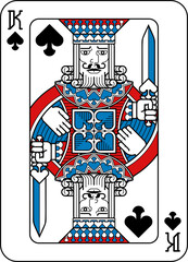 Playing Card King of Spades Red Blue and Black