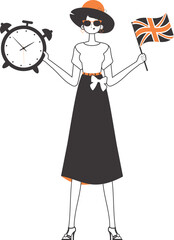 A woman helps teaches English. The concept of learning a foreign language. Linear modern style. Isolated, vector illustration.