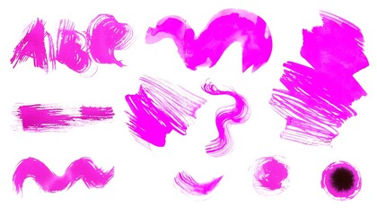 10 hand-painted watercolor abstract textures. Set of watercolor elements for design. Brush strokes, stains, letters, blotches.