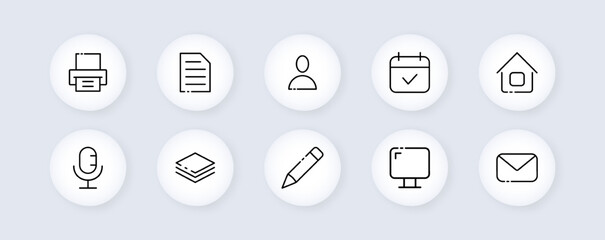 Call center services set icon. Phone, landline, document, fax, worldwide, online, contact us, 24, around the clock. Hotline concept. Vector line icon for Business and Advertising