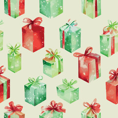 Seamless pattern christmas present, watercolor gift background pattern. Winter holidays