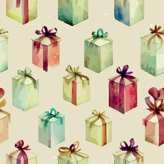 Seamless pattern christmas present, watercolor gift endless pattern. New-year holidays