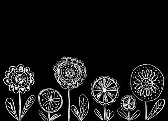 On a black background, white decorative flowers