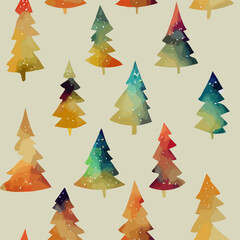 Obraz premium Seamless pattern christmas tree, aquarelle tree endless background pattern. New-year holidays