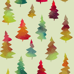 Seamless pattern christmas tree, aquarelle tree endless pattern. Winter collection