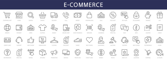 Fototapeta na wymiar E-Commerce & Shopping thin line icons set. Shop, Online Shopping, E-Commerce editable stroke icons collection. Vector