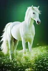 white gorgeous horse "3D illustration" (selective focus) (colorful) “Generative AI” 