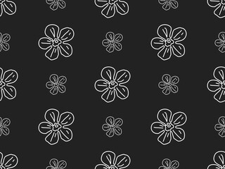 Flower cartoon character seamless pattern on black background