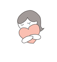 ハートを抱きしめて泣く女性のイラスト