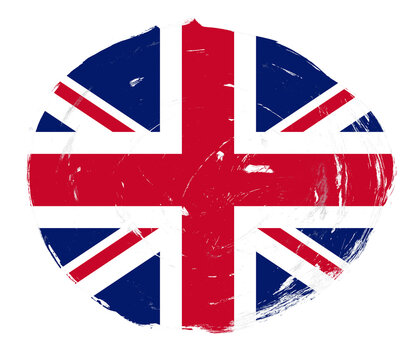 United kingdom flag painted on a distressed white stroke brush background