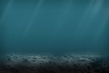 Dark blue ocean seen from underwater. Dead seabed of stones and rocks © Forenius