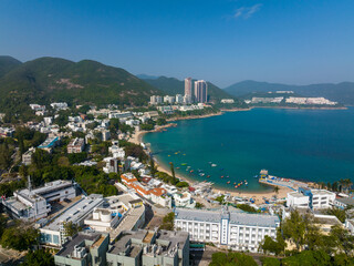 Fototapeta na wymiar Top view of Stanley downtown in Hong Kong cityHong Kong 14 December 2021: Top view of Stanley downtown in Hong Kong city