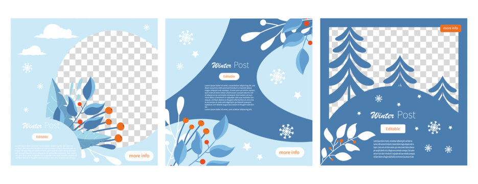 editable social media post templates with winter scene
