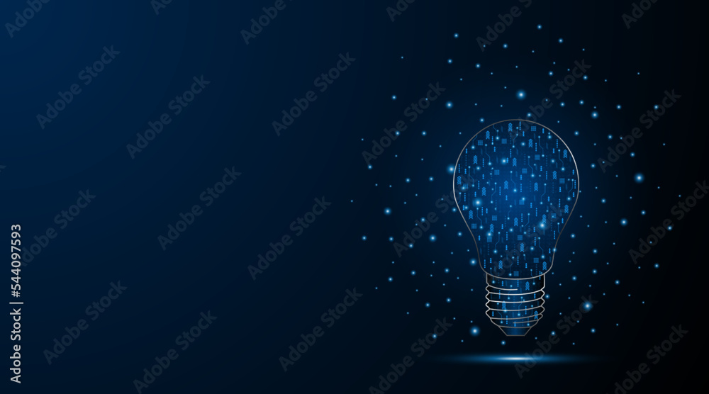 Poster Concept of electric power or creativity. Advanced technology background of power circuit boards or light bulbs. vector illustration
