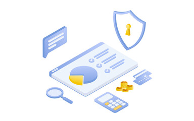 Financial management concept and investment, Flat design of payment and finance with money, cash, banknote, calculator and credit card.