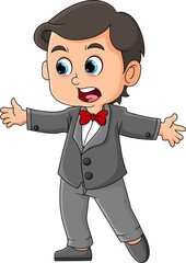 The cool boy is performing as a master of ceremony in an event