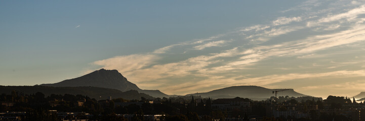 the Sainte Victoire mountain in the light of an autumn morning