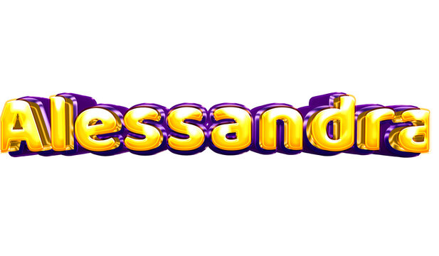 Alessandra girls name sticker colorful party balloon birthday helium air shiny yellow purple cutout