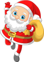 The happy old santa claus is waving the toddler for giving the gift