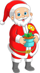 Santa claus carrying flower on the pot