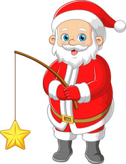 Cute santa claus fishing a star