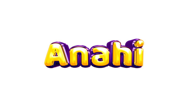 Anahi girls name sticker colorful party balloon birthday helium air shiny yellow purple cutout