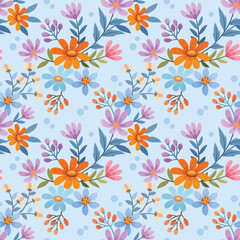 Fototapeta na wymiar Colorful flowers design in seamless pattern. Can be used for fabric textile wallpaper.