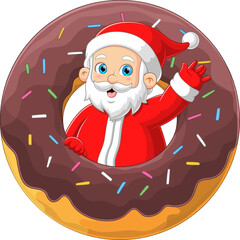 Santa claus in big doughnut