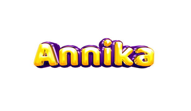 Annika girls name sticker colorful party balloon birthday helium air shiny yellow purple cutout