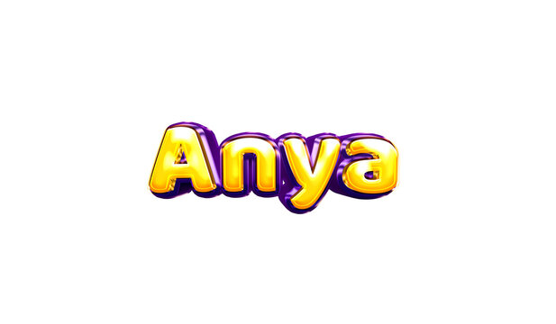 Anya girls name sticker colorful party balloon birthday helium air shiny yellow purple cutout