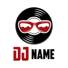 Dj Logo Design. Creative vector logo design with vinyl record. Music logotype template. For accessory, brand, identity, logotype, company, shop, dj party. Black background. Mp3 sign.