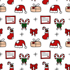 Doodle Christmas and new year vector seamless pattern