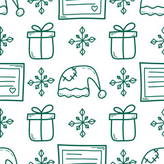 Doodle Christmas and new year vector seamless pattern