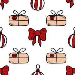 Doodle Christmas and new year vector seamless pattern