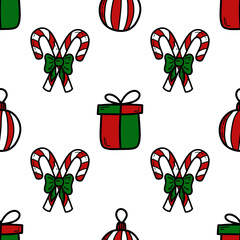 Doodle Christmas and new year vector seamless pattern