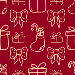 Doodle Christmas and new year vector seamless pattern