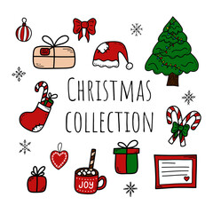 Doodle christmas holiday hand drawn vector isolated elements