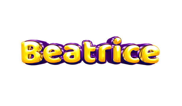 Beatrice girls name sticker colorful party balloon birthday helium air shiny yellow purple cutout